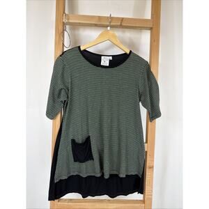 NWT Mill Valley Green Black Stripe Short Sleeve Tunic Top #1229 Size SMALL